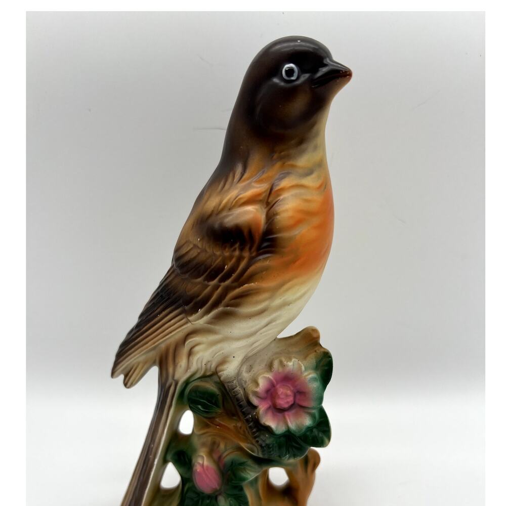 Vintage‎ Norleans Porcelain Brown Bird Figure Perched on Branch Made in Japan